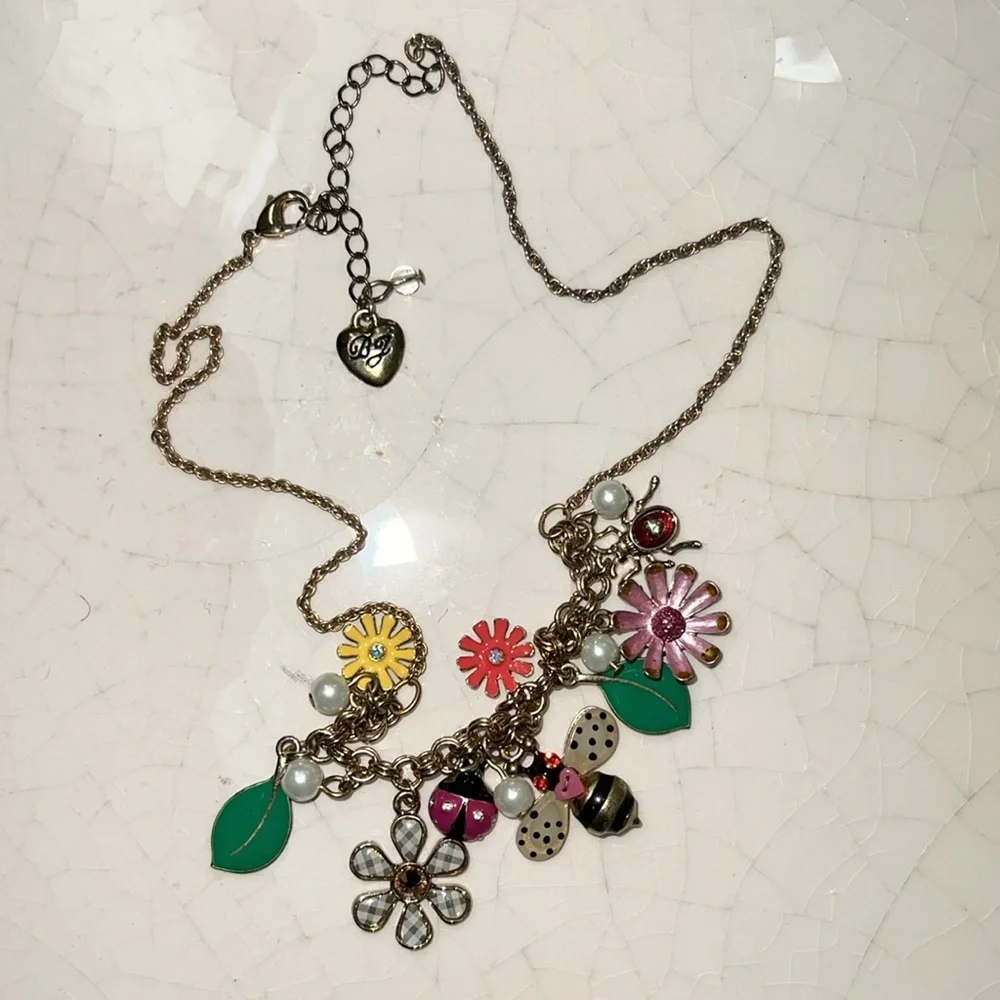Betsey Johnson Women’s Garden Party Rhinestone Charm Necklace Flower Ladybug - Picture 8 of 15